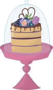 Cake in a pastry display case. High quality vector illustration.