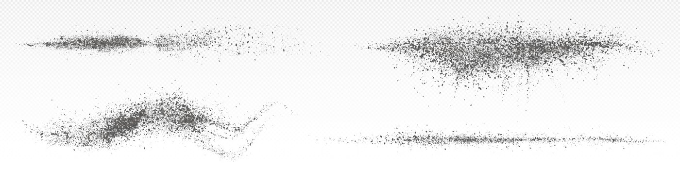 Splashes of ash powder, black dust splatter vector
