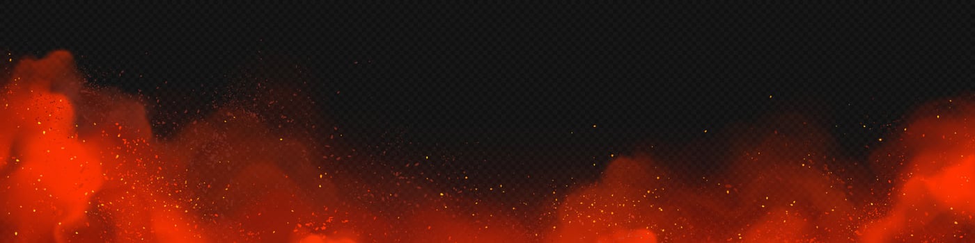 Red smoke effect background, fire spark fog cloud vector