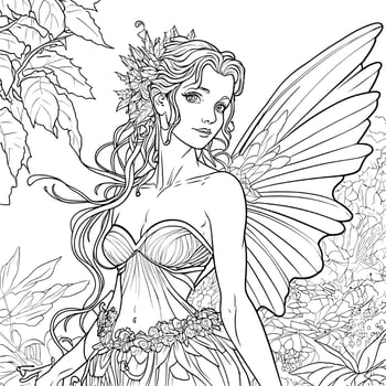 Fairy Coloring Page Great for Beginner Coloring Book Pro Vector