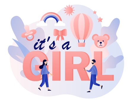 It's a Girl. Gender reveal party. Baby shower celebration. Modern flat cartoon style. Vector illustration on white background