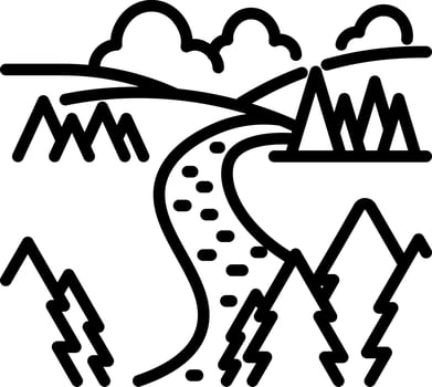 Landscape Icon or Symbol in Black Line Art. vector