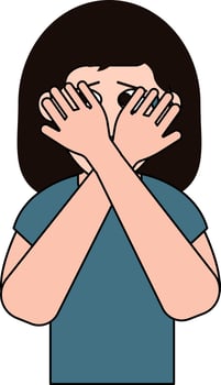 Scared Woman Icon In Blue And Peach Color. vector