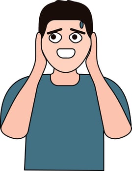 Scared Man Icon In Blue And Peach Color. vector