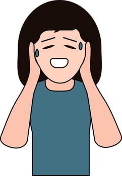 Blue And Peach Color Afraid Woman Icon. vector