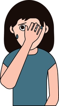 Scared Woman Icon In Peach And Blue Color. vector