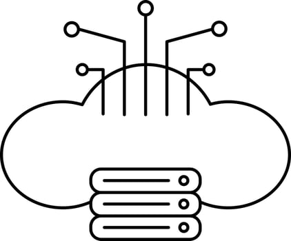 Isolated Cloud Computing With Server Icon In Stroke Style. vector