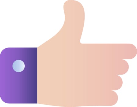 Like Or Thumbs Up Hand Icon In Purple And Peach Color. vector