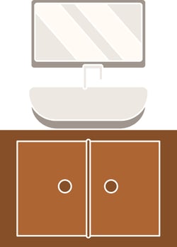 Sink Mirror Icon In Gray And Brown Color. vector