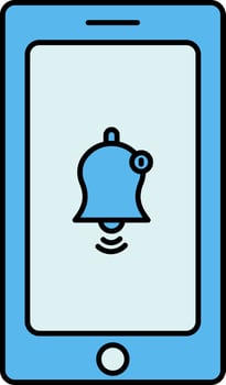 Blue Color Notification Bell In Smartphone Icon. vector