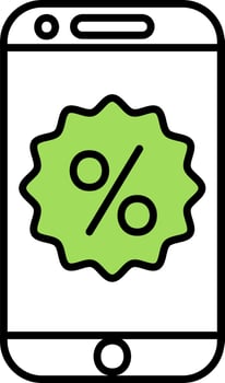 Green And White Color Online Discount In Smartphone Icon. vector