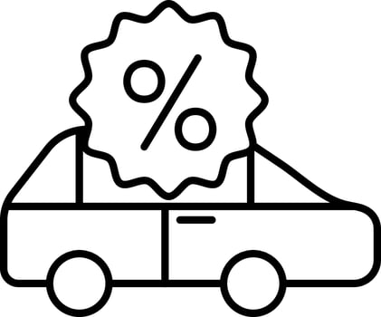 Black Line Art Illustration of Car Discount Offer Icon. vector