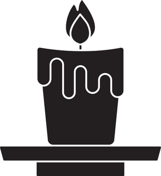 Glyph Style Illuminated Candle On Plate Icon. vector