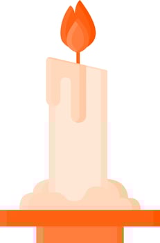 Burning Candle On Plate Icon In Orange Color. vector