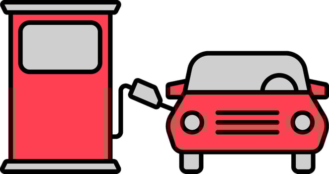 Fuel Refueling Car In Gasoline Pump Grey And Red Icon. vector