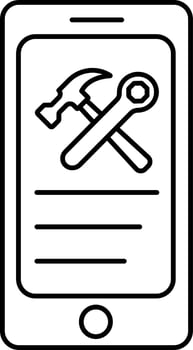 Mobile Repairing Or Service Icon In Black Line Art. vector
