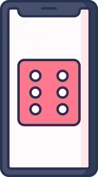 Blue And Pink Color Dice In Smartphone Icon. vector