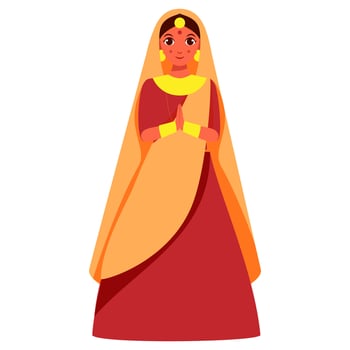 Indian Young Woman Or Bride Character Doing Namaste In Traditional Attire. vector