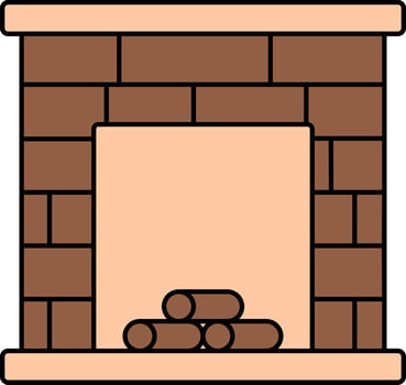 Brick Fireplace Icon In Brown And Peach Color. vector