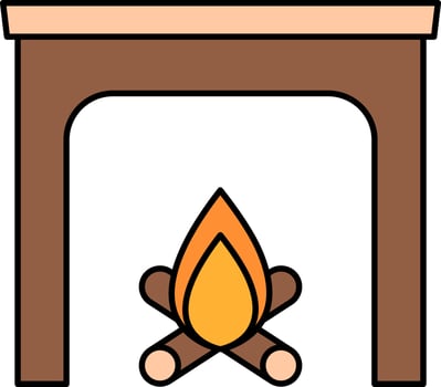 Wood Burning Fireplace Icon In Brown And Peach Color. vector