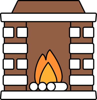 Flat Style Fireplace Icon In Brown And White Color. vector