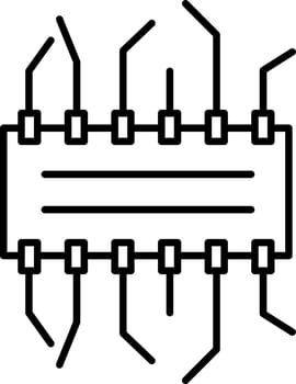 Integrated Circuit Chip Icon in Black Line Art. vector