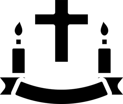 Black and White Illustration Of Christian Cross With Candles Icon. vector