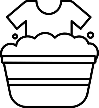 Cloth Washing Tub Icon In Black Line Art. vector