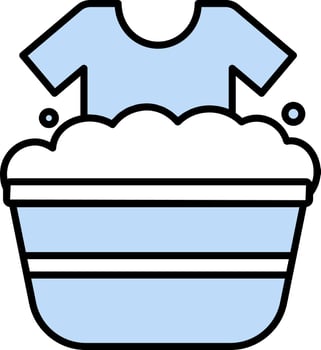 Cloth Washing Tub Icon In Blue And White Color. vector