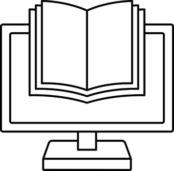 Black Line Art E-Book In Desktop Screen Icon. vector