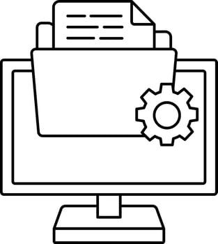 Black Line Art Illustration Of Data Setup Or Manage In Computer Icon. vector
