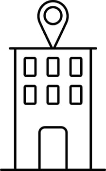 Building With Map Pointer Icon In Line Art. vector