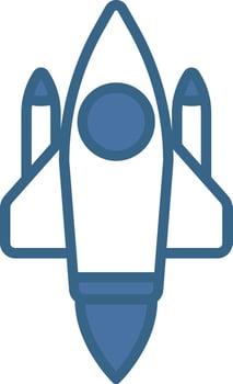 Rocket Icon In Blue And White Color. vector