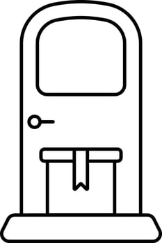 Black Stroke Delivery Box On Door Icon In Flat Style. vector