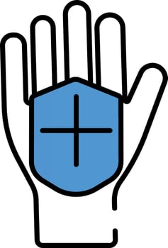 Hand With Medical Shield Icon In Blue And White Color. vector