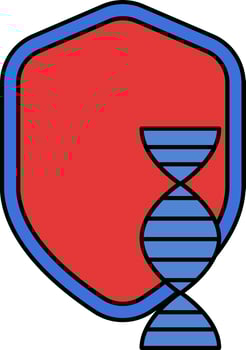 DNA With Shield Icon In Red And Blue Color. vector
