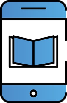 E-Book In Smartphone Icon In Blue And White Color. vector