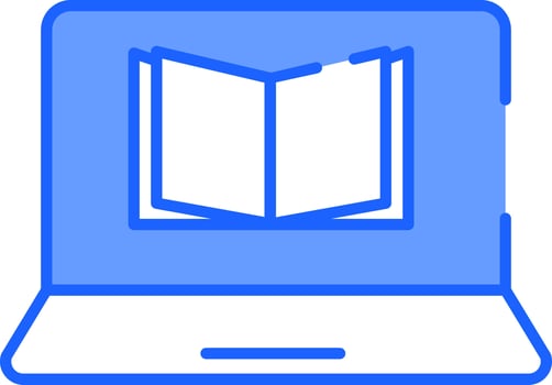 Blue And White Color Open Book In Laptop Icon. vector