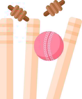 Cricket Ball Hitting Stumps Icon In Pink And Orange Color. vector