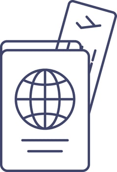 Passport With Ticket Icon In Blue Line Art. vector
