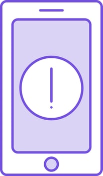Smartphone With Warning Icon In Purple And White Color. vector
