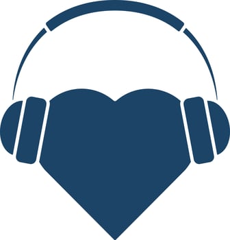 Illustration of Heart with Headphone Icon in Blue Color. vector