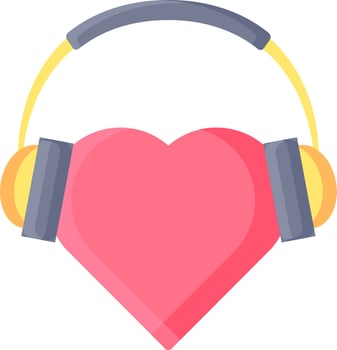 Illustration of Heart with Headphone Music Icon in Flat Style. vector