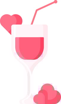 Vector Illustration of Love Drink Glass With Straw Icon in Flat Style.
