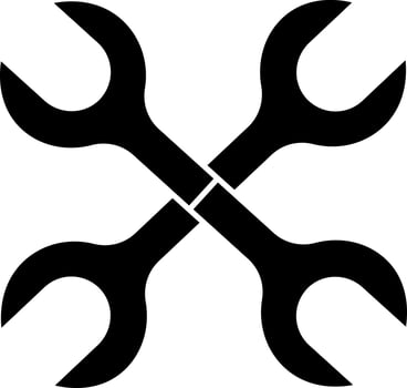 Black and White Double Wrench Icon Or Symbol. vector