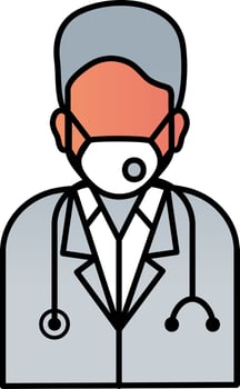 Doctor Wearing Mask Icon In Gray And Orange Color. vector