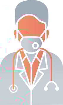 Doctor Wearing Mask Icon In Gray And Orange Color. vector