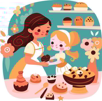 Mother Daugther Baking In Kitchen vector