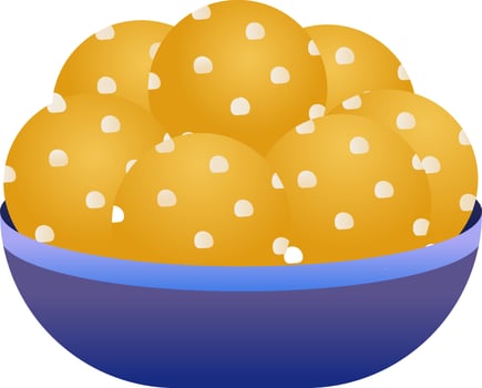 Flat Style Ladoo Bowl Icon In Yellow And Blue Color. vector