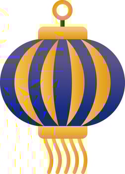 Hanging Circular Paper Lantern Icon In Blue And Golden Color. vector